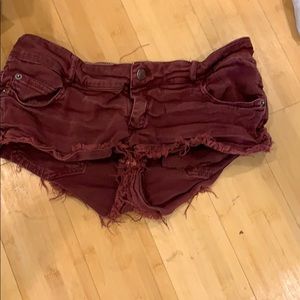 denim maroon shorts